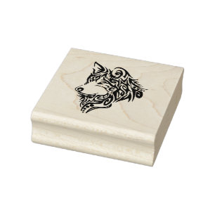 Black Tribal Wolf Rubber Stamp