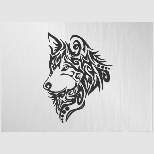 Black Tribal Wolf Tissue Paper (Front)