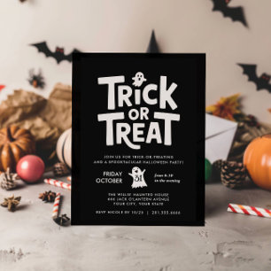 BLACK TRICK OR TREAT CUTE GHOST HALLOWEEN Party Invitation