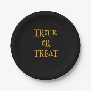 Black trick or treat Halloween Paper Plate