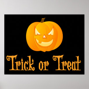 Black Trick Or Treat Halloween Sign Print 24x18