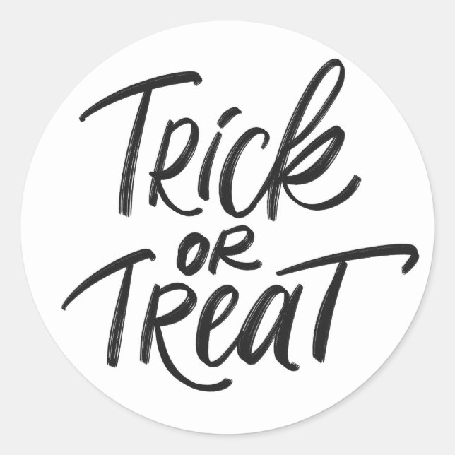 Black Trick or Treat Hand Lettering Halloween Classic Round Sticker (Front)