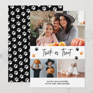 Black Trick or Treat Pet Photo Halloween Holiday Card