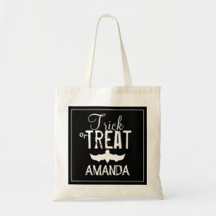 Black trick or treat typography Bat Tote Bag