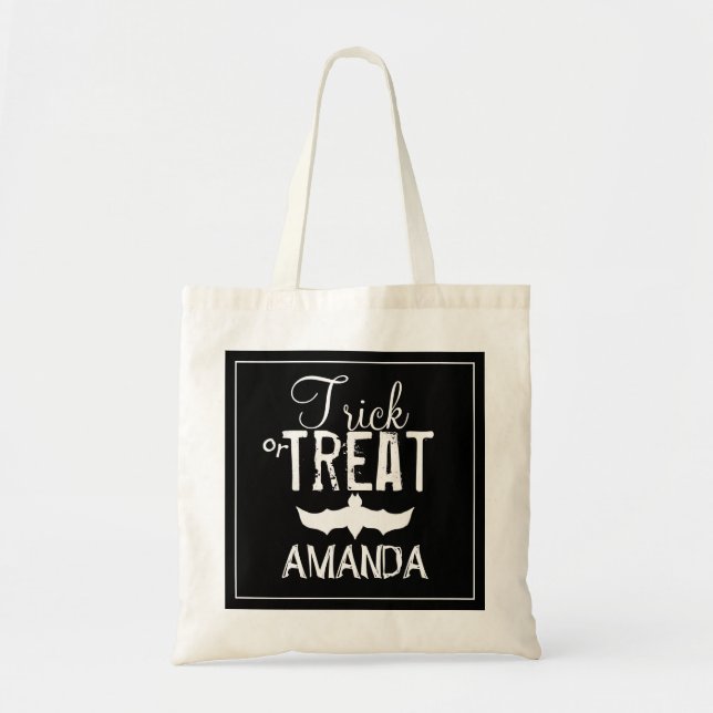 Black trick or treat typography Bat Tote Bag (Front)
