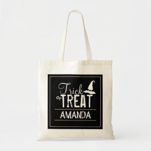 Black trick or treat typography Witches Hat Tote Bag