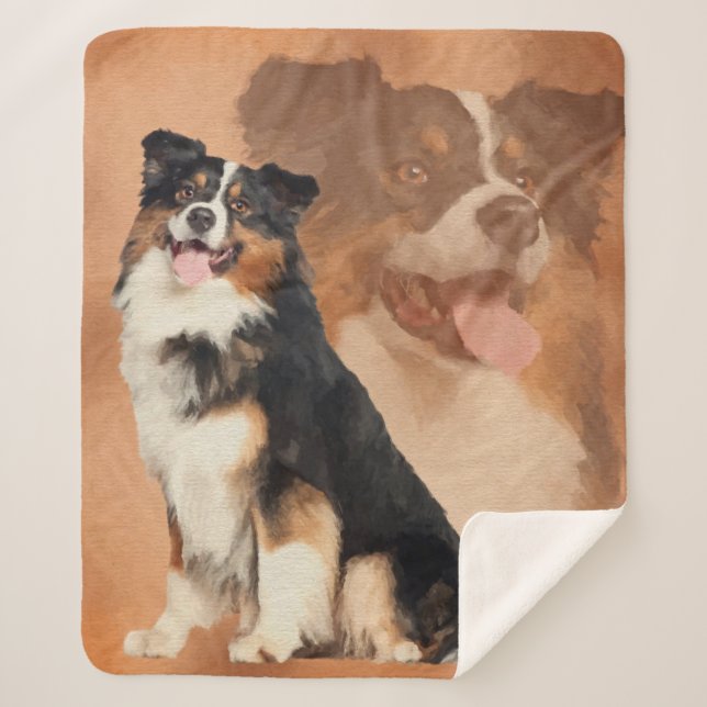 Black tricolor Australian Shepherd - Aussie Sherpa Blanket (Front)