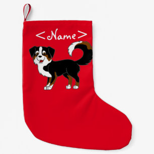 Black Tricolor Australian Shepherd Dog Small Christmas Stocking
