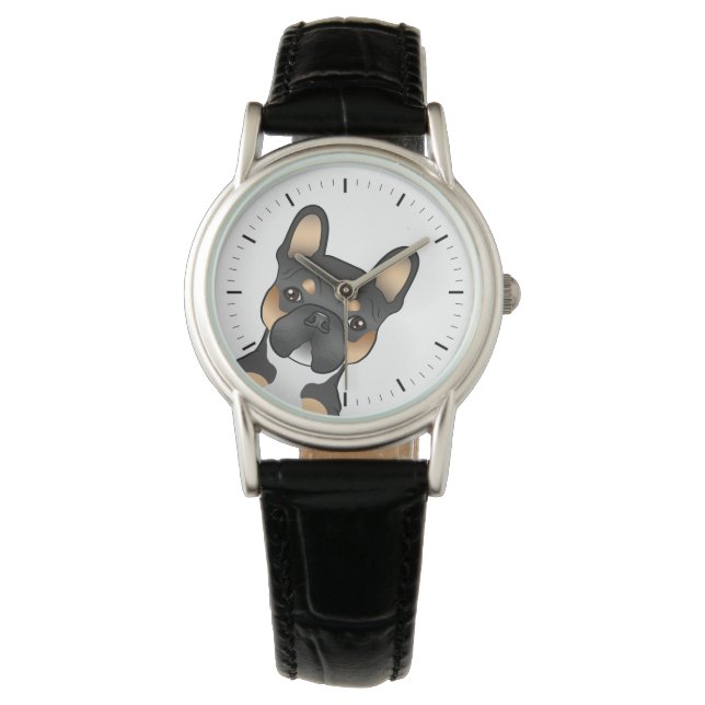 Black Tricolor French Bulldog / Frenchie Cute Dog Watch (Front)