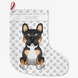 Black Tricolor French Bulldog Frenchie Dog & Name Large Christmas Stocking
