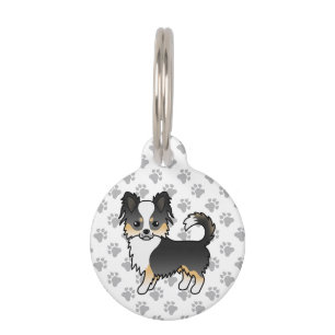 Black Tricolor Long Coat Chihuahua Cartoon Dog Pet Tag