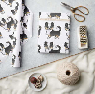 Black Tricolor Long Coat Chihuahua Dog Pattern Wrapping Paper