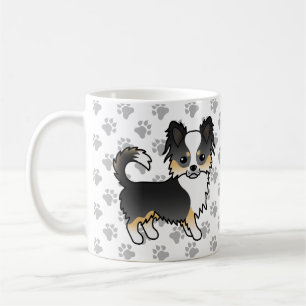 Black Tricolor Long Coat Chihuahua Dog & Paws Coffee Mug