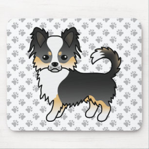 Black Tricolor Long Coat Chihuahua Dog & Paws Mouse Mat