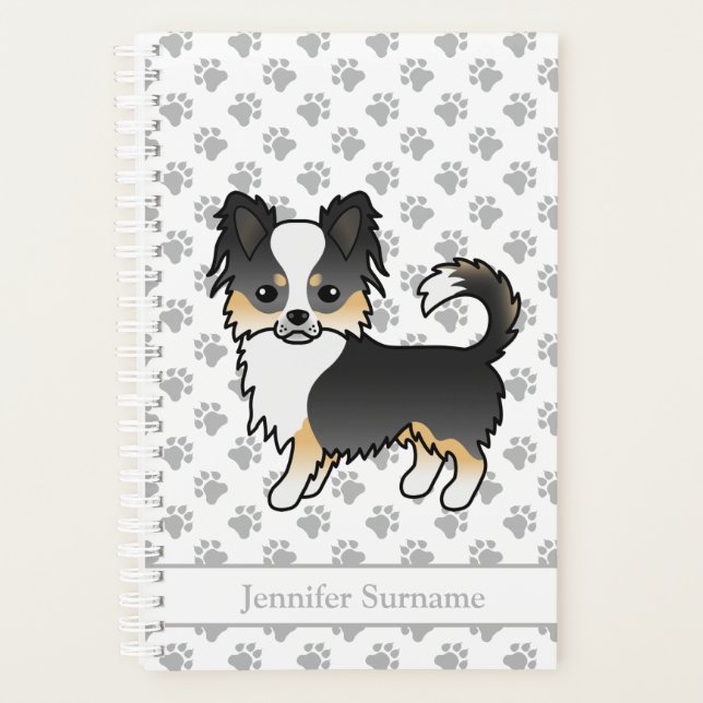 Black Tricolor Long Coat Chihuahua Dog & Text Planner (Front)