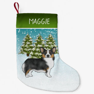 Black Tricolor Pembroke Corgi Dog Winter Christmas Small Christmas Stocking