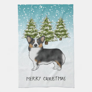 Black Tricolor Pembroke Corgi Dog Winter Christmas Tea Towel