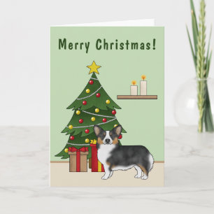 Black Tricolor Pembroke Welsh Corgi Christmas Tree Card