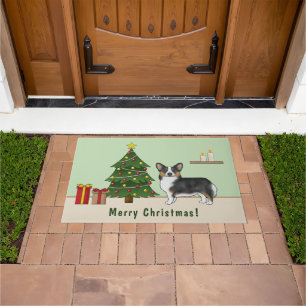 Black Tricolor Pembroke Welsh Corgi Christmas Tree Doormat