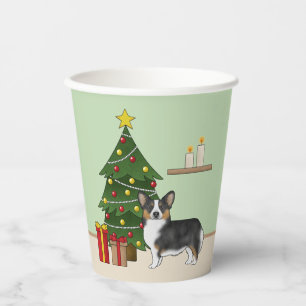 Black Tricolor Pembroke Welsh Corgi Christmas Tree Paper Cups