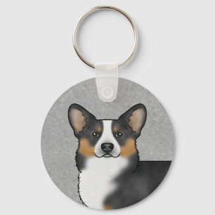 Black Tricolor Pembroke Welsh Corgi Dog Head Key Ring