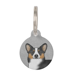 Black Tricolor Pembroke Welsh Corgi Dog Portrait Pet Tag