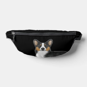 Black Tricolor Pembroke Welsh Corgi Head On Black Bum Bags
