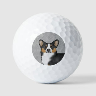Black Tricolor Pembroke Welsh Corgi Head Portrait Golf Balls