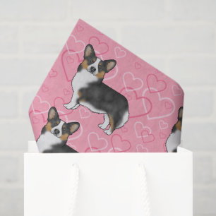 Black Tricolor Pembroke Welsh Corgi Pink Hearts Tissue Paper