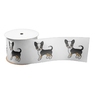 Black Tricolor Smooth Coat Chihuahua Cartoon Dog Satin Ribbon