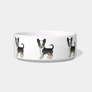 Black Tricolor Smooth Coat Chihuahua Cartoon Dogs Bowl