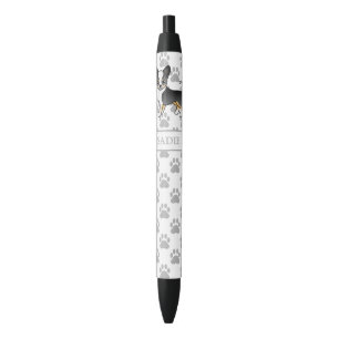 Black Tricolor Smooth Coat Chihuahua Dog & Name Ink Pen