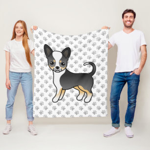 Black Tricolor Smooth Coat Chihuahua Dog & Paws Fleece Blanket