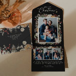 Black Trifold Christmas Card<br><div class="desc">Black Trifold Holiday Card. Simplify your holiday greetings with our all-in-one send and seal card from the Black Boho Botanical Christmas Holiday Card Collection. Featuring a photo collage layout for four personal photos, this card combines convenience with festive charm. Personalise it with your cherished moments and create a memorable holiday...</div>