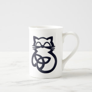 Black Trinity Knot Celtic Cat Bone China Mug