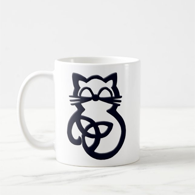 Black Trinity Knot Celtic Cat Mug (Left)