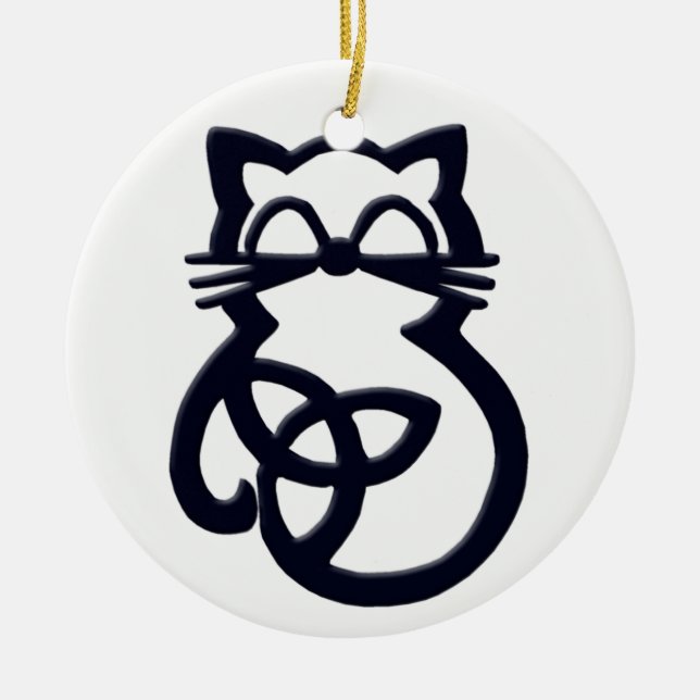Black Trinity Knot Celtic Cat Ornament (Front)