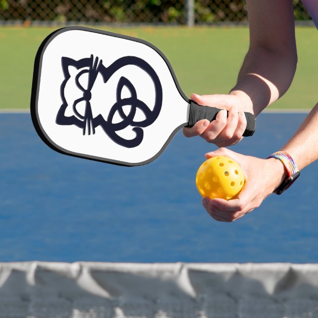 Black Trinity Knot Celtic Cat Pickleball Paddle (Insitu)