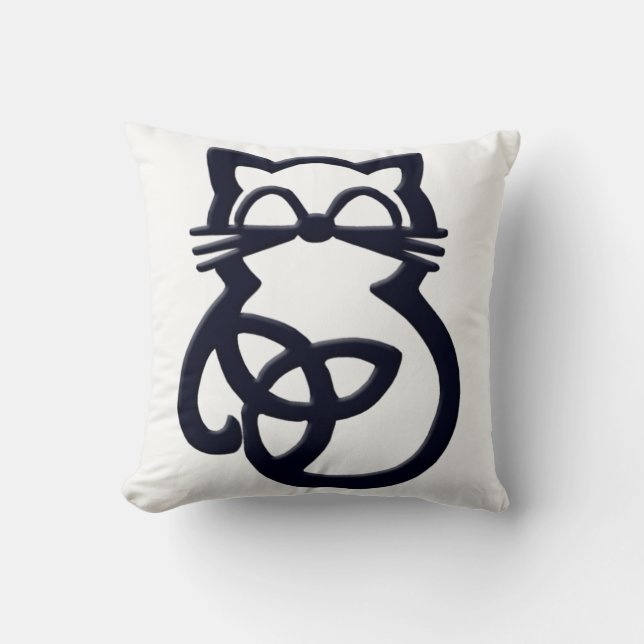 Black Trinity Knot Celtic Cat Throw Pillow (Front)