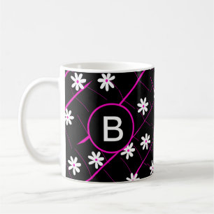 black tropical banana leaf and flowers botanical coffee mug