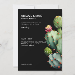 Black Tropical Cactus Modern Wedding Invitation