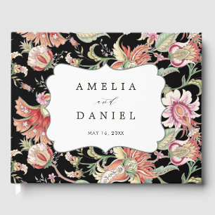 Black Tropical Fantasy Boho Floral Wedding Guest Book