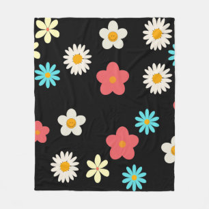 Black Tropical Floral Botanical Spring Summer  Fleece Blanket