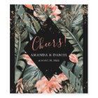 Black Tropical Floral Wedding Wine Bottle Label