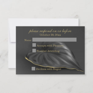 Black Tropical Leaf Gold Trim RSVP Card