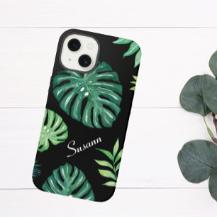 Black Tropical Leaf Pattern Phone Case