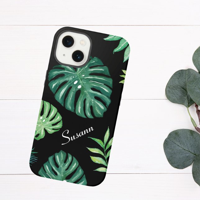 Black Tropical Leaf Pattern Phone Case (Creator Uploaded)