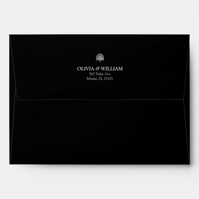 Black Tropical Palm 5x7 Wedding Envelope (Back (Top Flap))