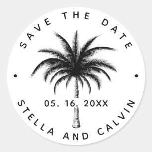 Black Tropical Palm Tree Save The Date Classic Rou Round Sticker