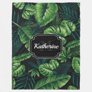 Black Tropical Pattern Fleece Blanket